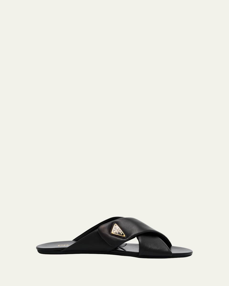 Padded Leather Crisscross Flat Sandals